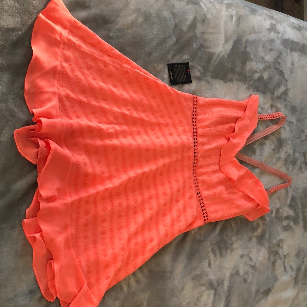 (NWT) Bebe Coral Ruffle Cross Back Dress